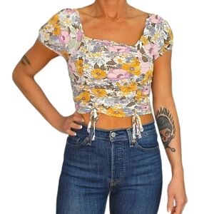 Liberty Love Of the Shoulder Rouched Crop Top Medium Floral